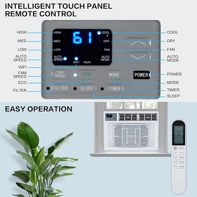 8000 BTU Air Conditioner Window Unit with Heat, 4-in-1 Window AC Unit Cooler, Heater, Dehumidifier & Fan with Timer