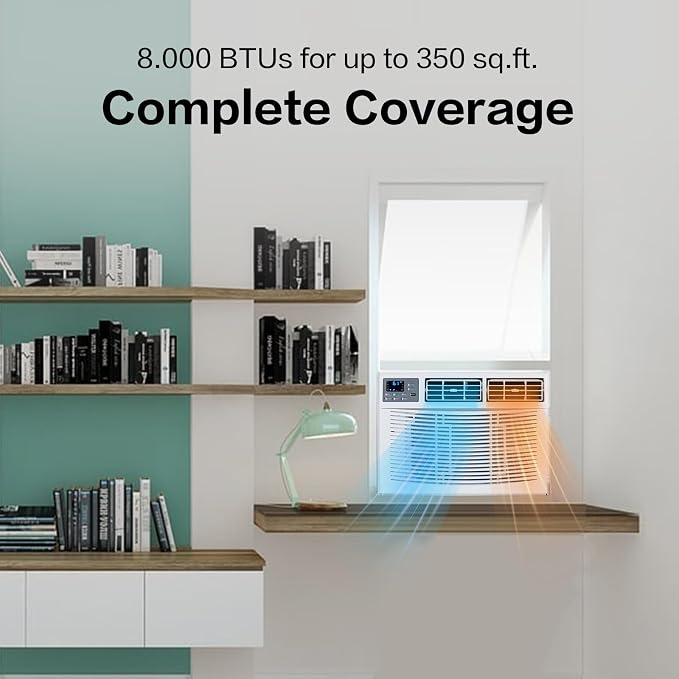 8000 BTU Air Conditioner Window Unit with Heat, 4-in-1 Window AC Unit Cooler, Heater, Dehumidifier & Fan with Timer