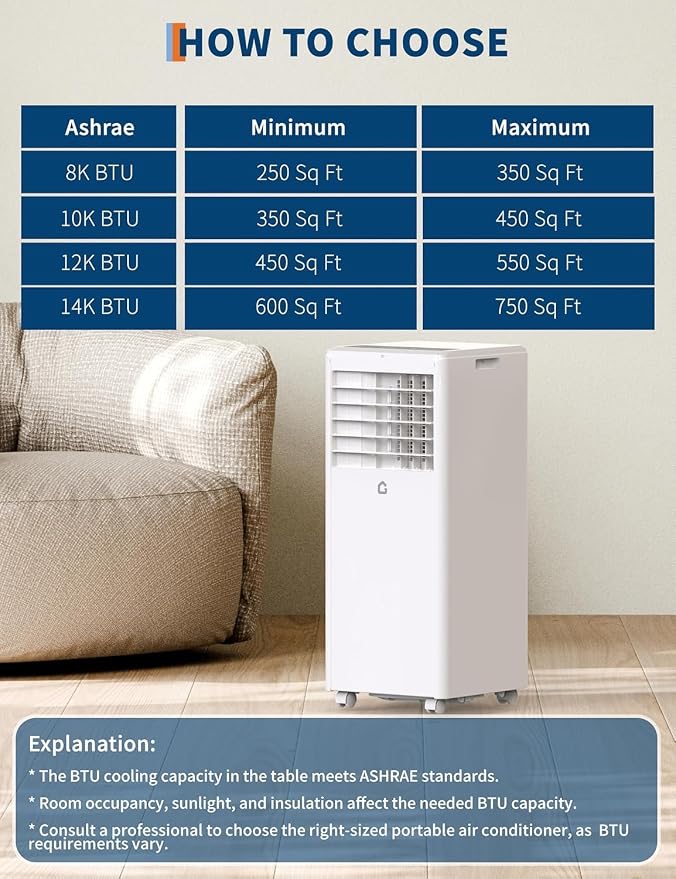8000 BTU Portable Air Conditioner, 3 in 1 AC Unit Built-In Cool, Dehumidifier & Fan for Rooms Up to 350 Sq.Ft, alternate