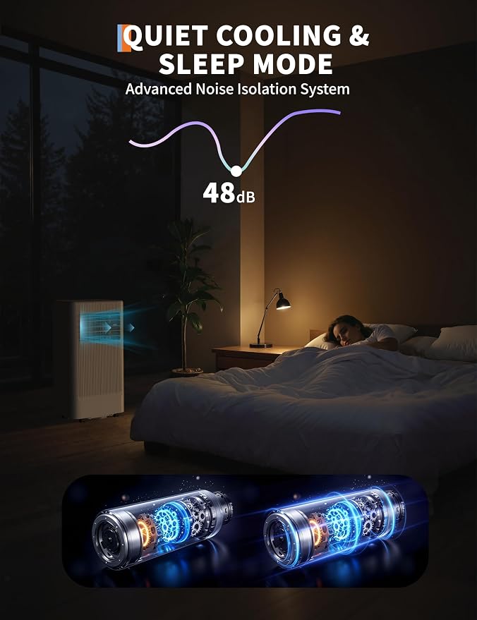 8000 BTU Portable Air Conditioner, 3-in-1 AC Unit with Cooling Dehumidifier Fan, Sleep Mode, 50dB Quiet, Adjustable Window
