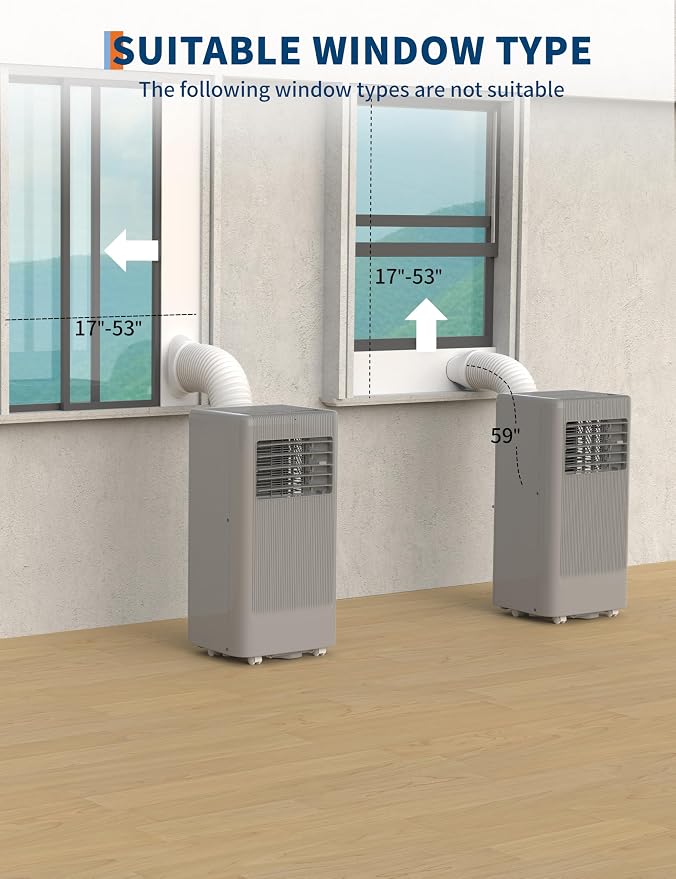 8000 BTU Portable Air Conditioner, 3-in-1 AC Unit with Cooling Dehumidifier Fan, Sleep Mode, 50dB Quiet, Adjustable Window