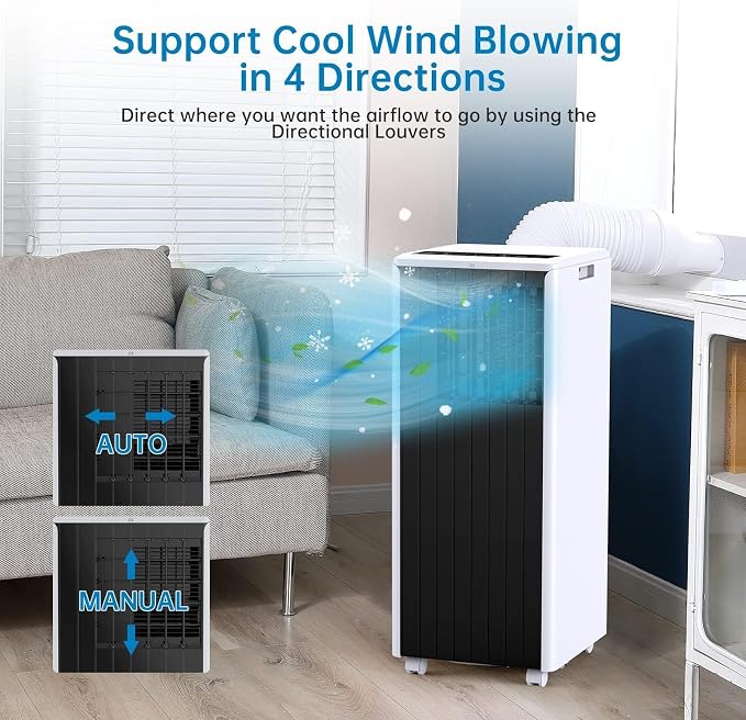 8000 BTU Portable Air Conditioner, 3 in-1 AC Unit with Fan & Dehumidifier, Quiet Cooling for Rooms Up to 350 Sq.Ft, Remote