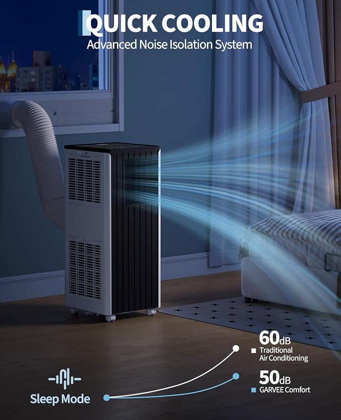 8000 BTU Portable Air Conditioner, 3-in-1 Cooling, Dehumidifier & Fan for Rooms Up to 350 Sq. Ft. | Sleep Mode |