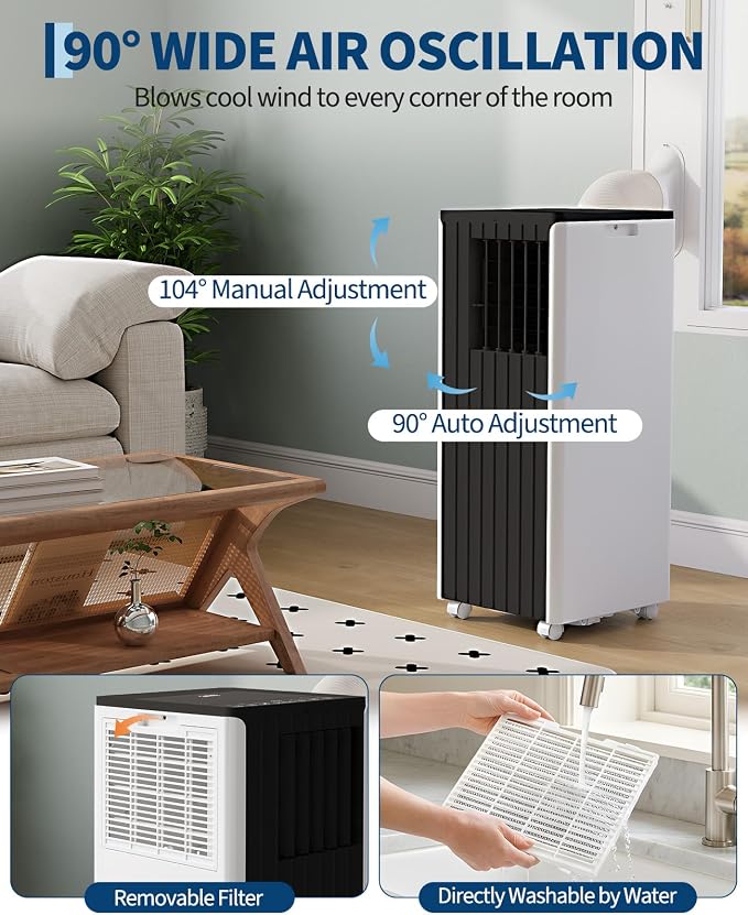 8000 BTU Portable Air Conditioner, 3-in-1 Cooling, Dehumidifier & Fan for Rooms Up to 350 Sq. Ft. | Sleep Mode |
