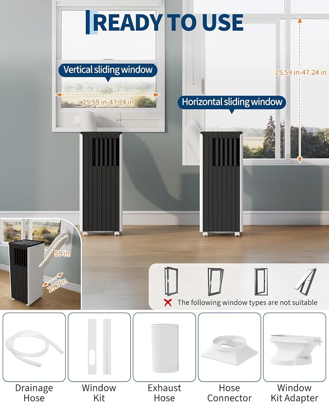 8000 BTU Portable Air Conditioner, 3-in-1 Cooling, Dehumidifier & Fan for Rooms Up to 350 Sq. Ft. | Sleep Mode |