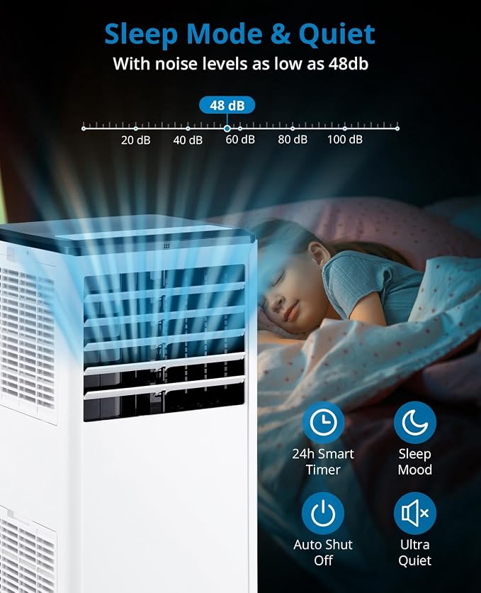 8000 BTU Portable Air Conditioner 3 in 1 Cooling Dehumidifier Fan for Rooms Up to 350 Sq ft, Quiet AC Unit with 24H Timer