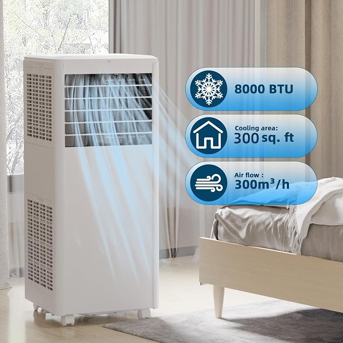 8000 BTU Portable Air Conditioner 3 in 1 Cooling Dehumidifier Fan for Rooms Up to 350 Sq ft, Quiet AC Unit with 24H Timer