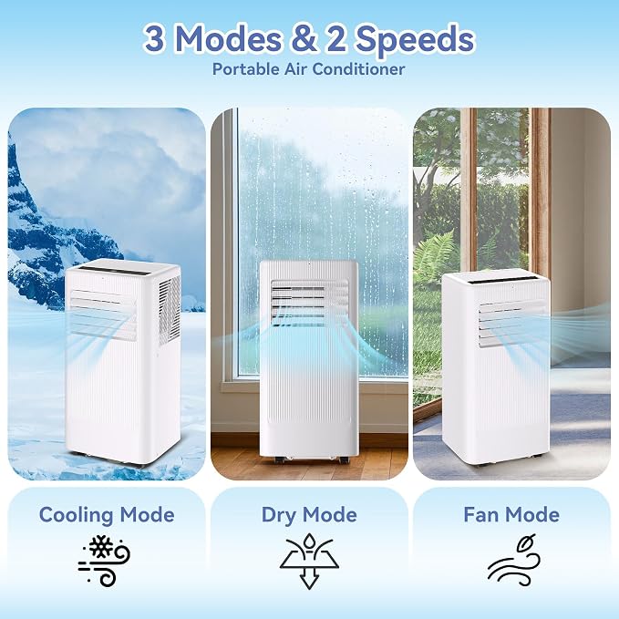 8000 BTU Portable Air Conditioner - 3 in-1 Cooling Unit with Remote, LED Display & 24H Timer, Free Standing AC for Rooms Up