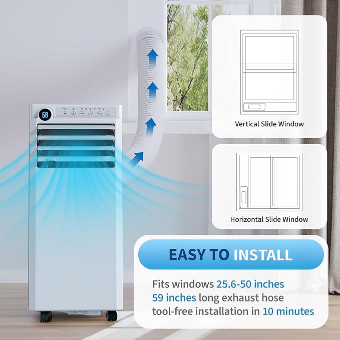 8000 BTU Portable Air Conditioner, 3-in-1 Portable AC for Rooms to 350 Sq. Ft. with Cooling, Dehumidifier & Fan Modes