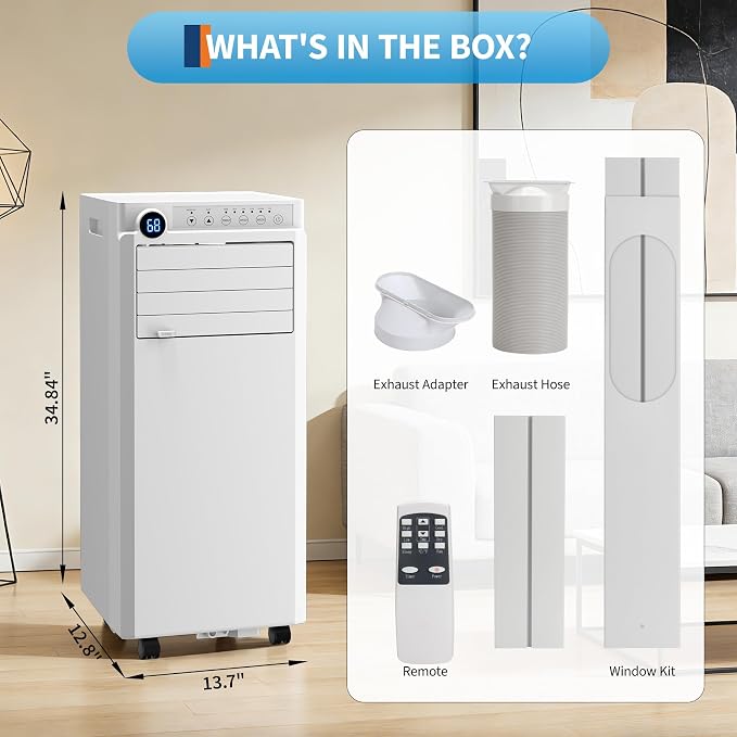 8000 BTU Portable Air Conditioner, 3-in-1 Portable AC for Rooms to 350 Sq. Ft. with Cooling, Dehumidifier & Fan Modes