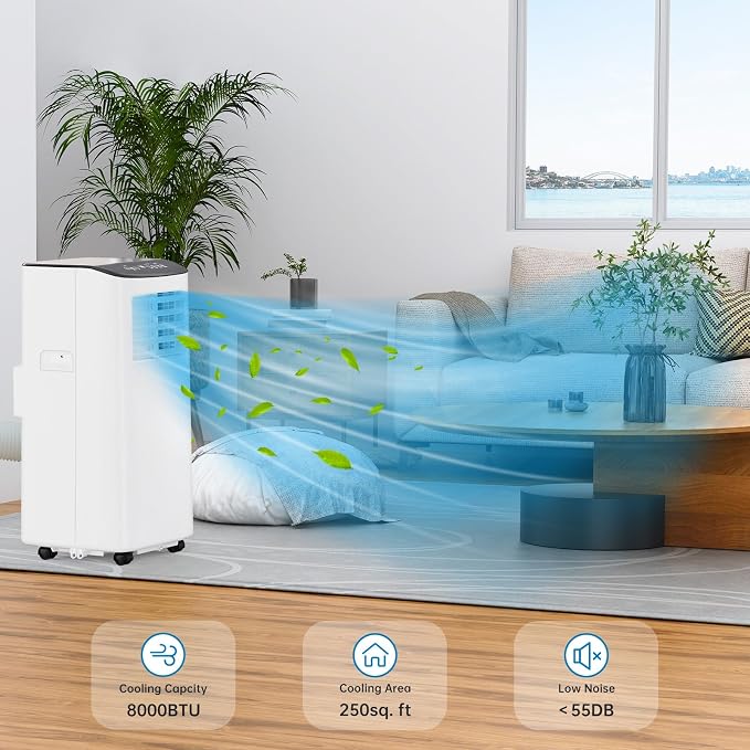 8000 BTU Portable Air Conditioner 3 in 1 Portable AC Unit Dehumidifier Fan Compact Room Air Conditioner for Bedroom Living