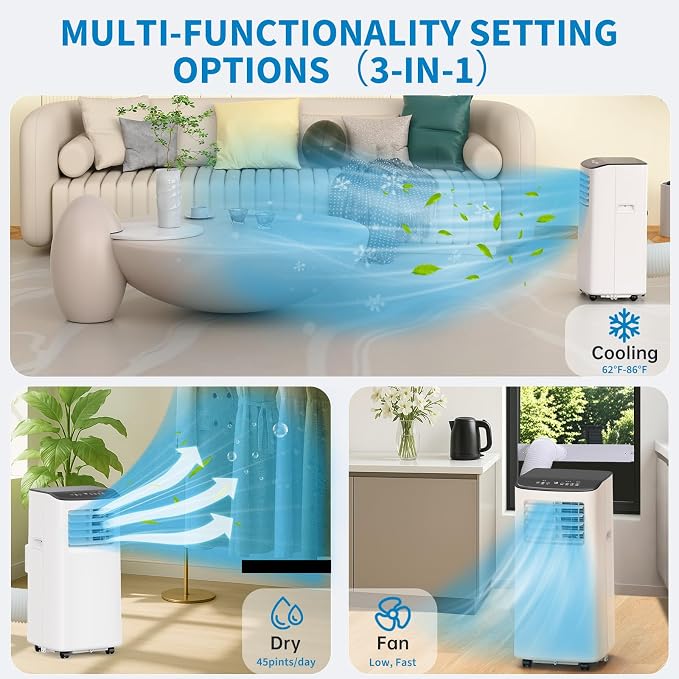 8000 BTU Portable Air Conditioner 3 in 1 Portable AC Unit Dehumidifier Fan Compact Room Air Conditioner for Bedroom Living