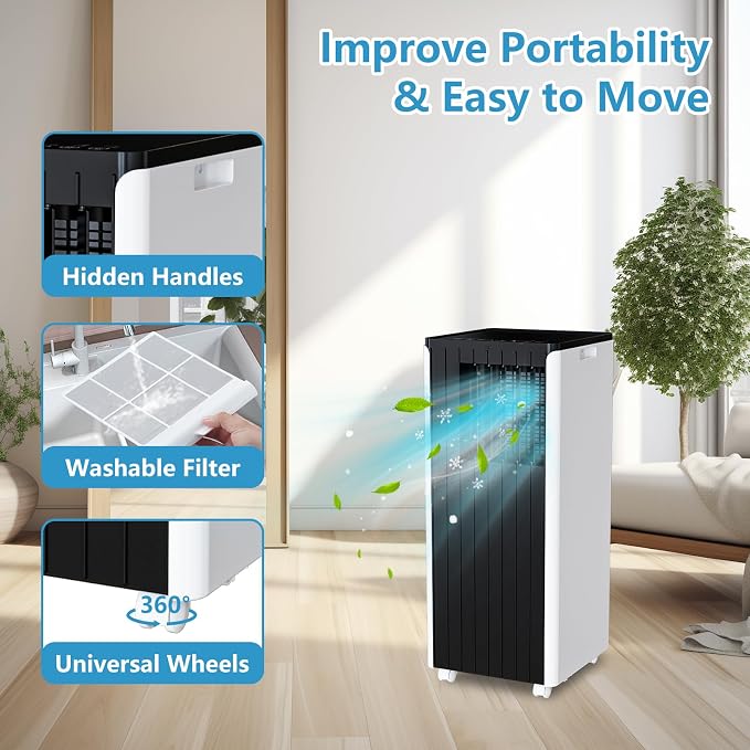8000 BTU Portable Air Conditioner, 3-in-1 Small Room Air Conditioner for Bedroom, Cools Up to 400 Sq. ft., Freestanding AC