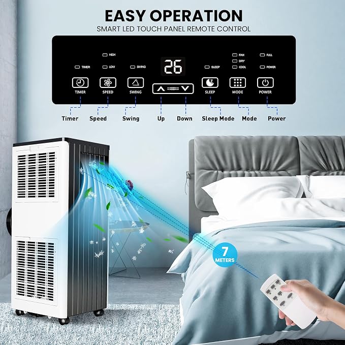 8000 BTU Portable Air Conditioner, 3-in-1 Small Room Air Conditioner for Bedroom, Cools Up to 400 Sq. ft., Freestanding AC