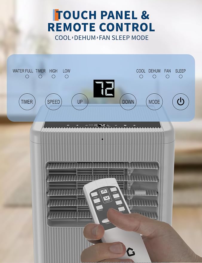 8000 BTU Portable Air Conditioner 3 Speeds & Sleep Mode, 3 in-1 Cooling AC Portable Air Conditioner for Room, Standing Air
