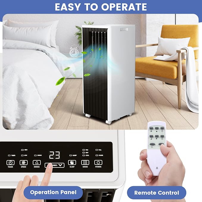 8000 BTU Portable Air Conditioner, 4-in-1 AC Unit with Dehumidifier, Fan and Sleep Mode, Quiet 45dB Cooling for 350 Sq.Ft
