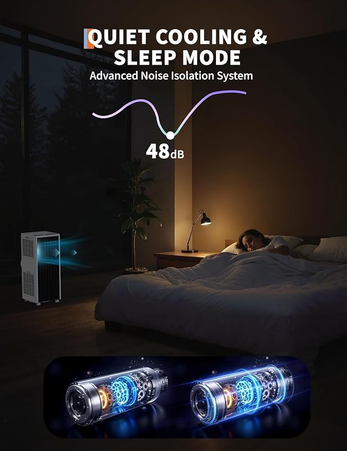 8000 BTU Portable Air Conditioner, 4-in-1 AC Unit with Dehumidifier, Fan and Sleep Mode, Quiet 45dB Cooling for 350 Sq.Ft