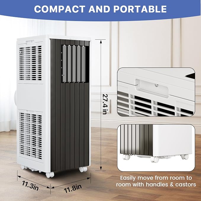 8000 BTU Portable Air Conditioner, 4-in-1 AC Unit with Dehumidifier, Fan and Sleep Mode, Quiet 45dB Cooling for 350 Sq.Ft