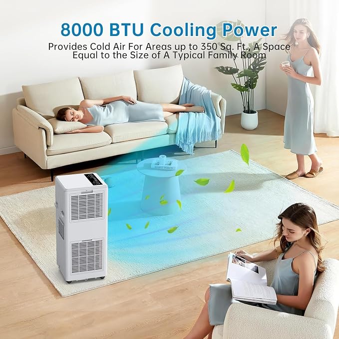8000 BTU Portable Air Conditioner, 4-In-1 Quiet Portable AC Unit Up to 350 Sq.Ft, Portable Ac With Cooling, Fan