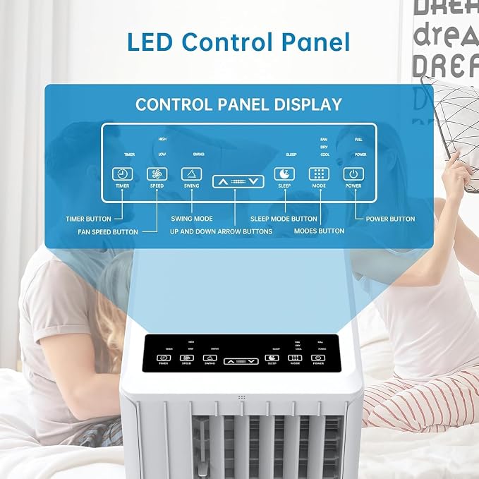 8000 BTU Portable Air Conditioner, 4-In-1 Quiet Portable AC Unit Up to 350 Sq.Ft, Portable Ac With Cooling, Fan
