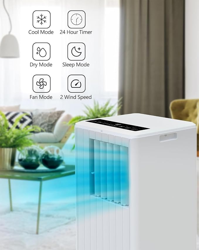 8000 BTU Portable Air Conditioner, 4-In-1 Quiet Portable AC Unit Up to 350 Sq.Ft, Portable Ac With Cooling, Fan