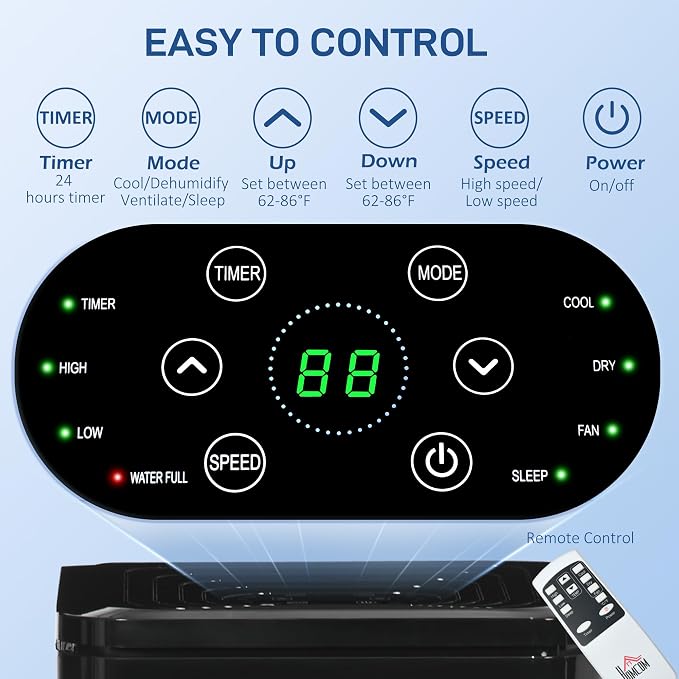 8000 BTU Portable Air Conditioner, for Rooms Up to 344 Sq. Ft., 3-in-1 Portable AC Unit with Dehumidifier, Cooling Fan