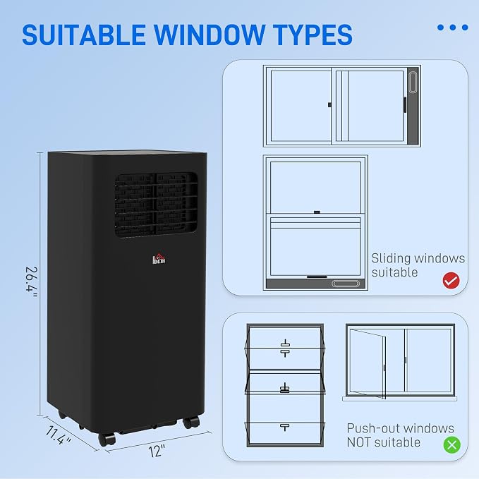 8000 BTU Portable Air Conditioner for Rooms Up to 345 Sq. Ft., 3-in-1 AC Unit with Dehumidifier, Cooling Fan, Sleep, Remote