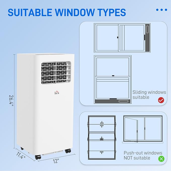 8000 BTU Portable Air Conditioner for Rooms Up to 345 Sq. Ft., 3-in-1 AC Unit with Dehumidifier, Cooling Fan, Sleep, Remote