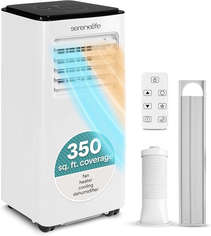 8000 BTU Portable Air Conditioner with Heat, Compact 4-in-1 Portable AC & Heater for Room Up to 350 Sq Ft with Dehumidifier &