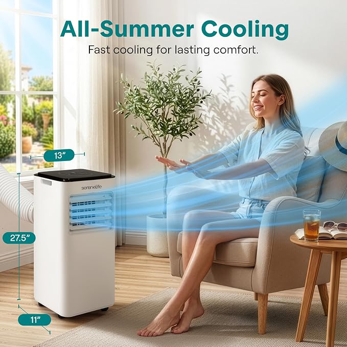 8000 BTU Portable Air Conditioner with Heat, Compact 4-in-1 Portable AC & Heater for Room Up to 350 Sq Ft with Dehumidifier &