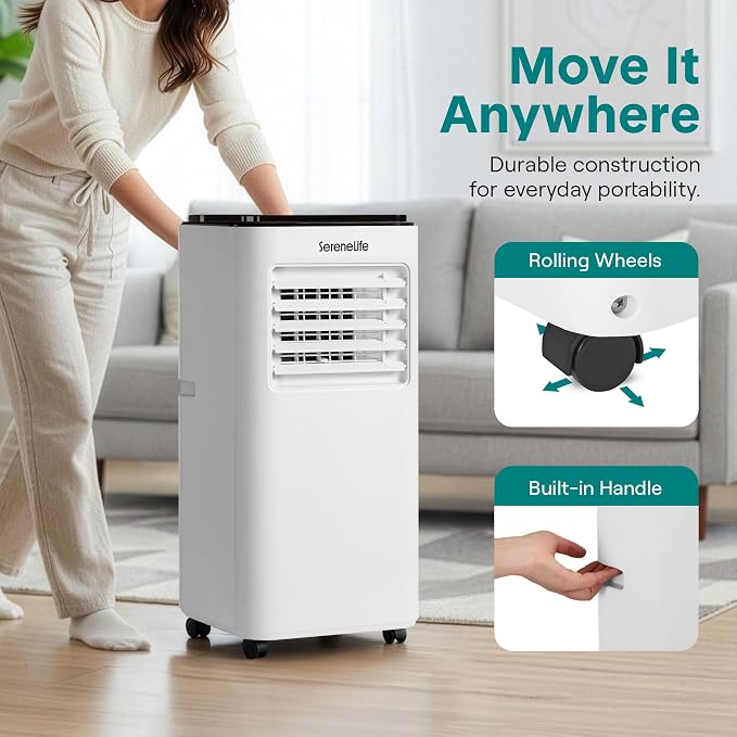 8000 BTU Portable Air Conditioner with Heat, Compact 4-in-1 Portable AC & Heater for Room Up to 350 Sq Ft with Dehumidifier &