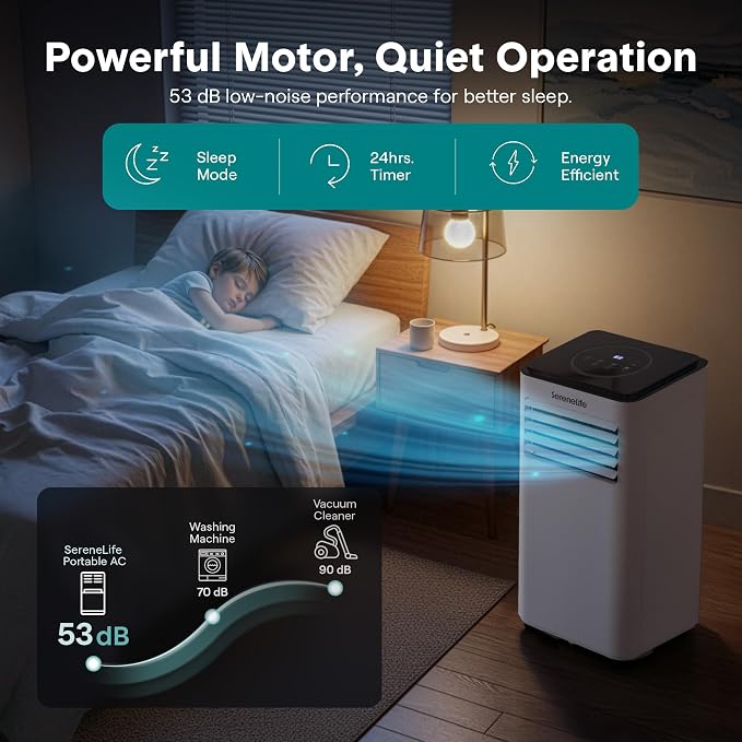 8000 BTU Portable Air Conditioner with Heat, Compact 4-in-1 Portable AC & Heater for Room Up to 350 Sq Ft with Dehumidifier &