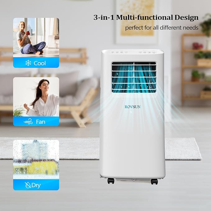 8000 BTU Portable Air Conditioner with Remote Control, 3-in-1 Room AC Unit, Fan & Dehumidifier with Digital Display, 24H