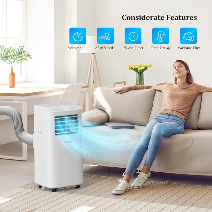 8000 BTU Portable Air Conditioner with Remote Control, 3-in-1 Room AC Unit, Fan & Dehumidifier with Digital Display, 24H