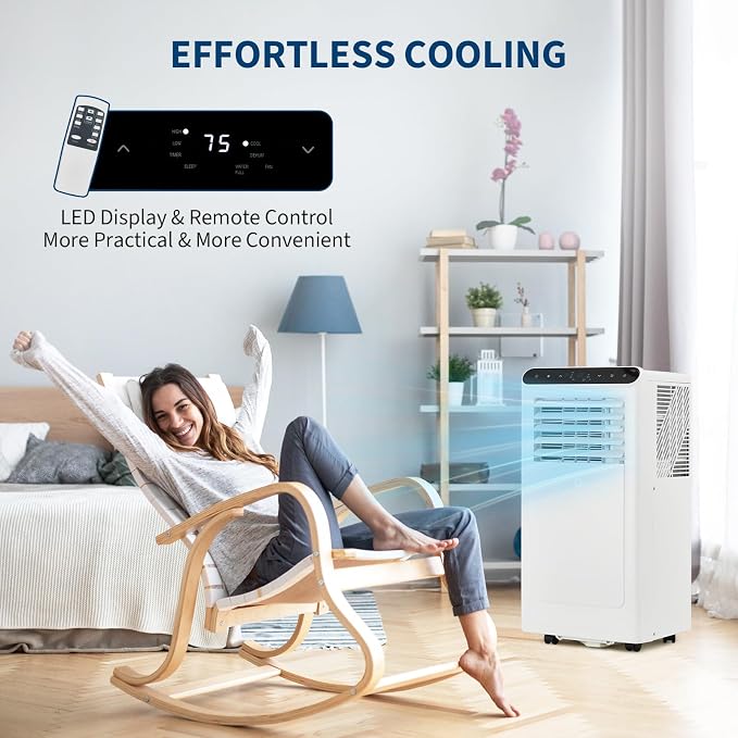 8000 BTU Portable Air Conditioner with Remote Control - 3-In-1 Quiet AC Unit, Dehumidifier & Fan for 350 Sq.Ft Rooms.