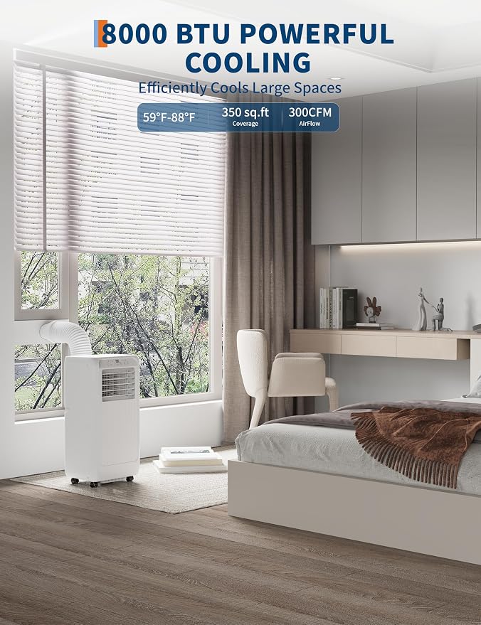 8000 BTU Portable Air Conditioners, 3 in-1 Quiet Portable AC Unit with Efficient Cooling, Remote Control, LED Touch Screen