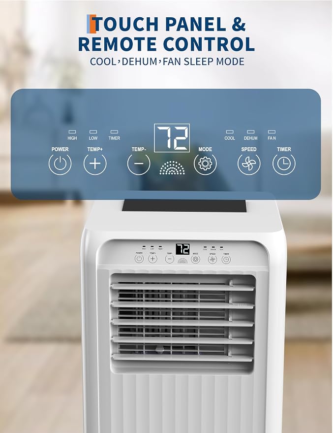 8000 BTU Portable Air Conditioners, 3 in-1 Quiet Portable AC Unit with Efficient Cooling, Remote Control, LED Touch Screen