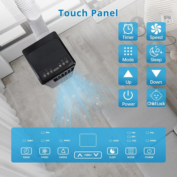 8000 BTU Portable Air Conditioners – Built-in Dehumidifier, Quiet Fan Mode, Remote Control, 24H Timer, Energy-Saving Compact