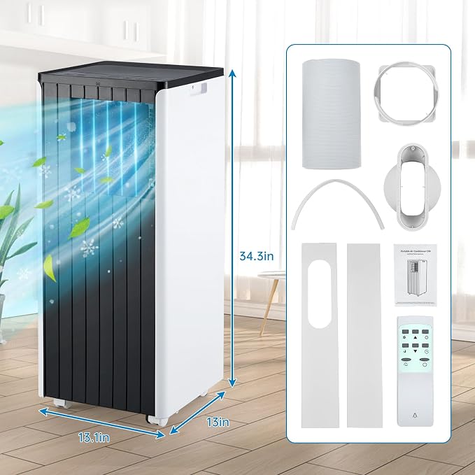 8000 BTU Portable Air Conditioners – Built-in Dehumidifier, Quiet Fan Mode, Remote Control, 24H Timer, Energy-Saving Compact