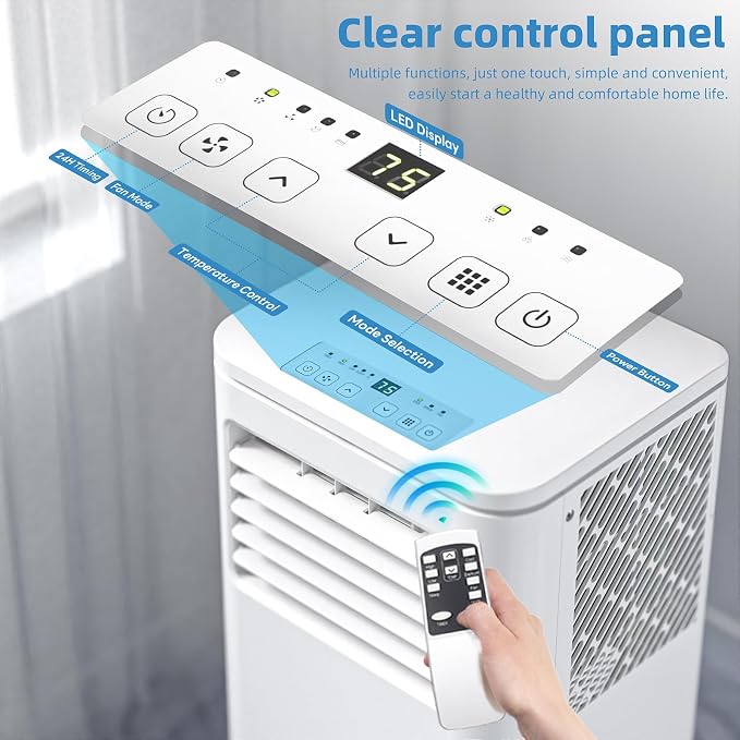 8000 BTU Portable Air Conditioners for Room up to 350 Sq. Ft,4-IN-1 Portable ac Unit with Fan Function/Dehumidifier/Remote