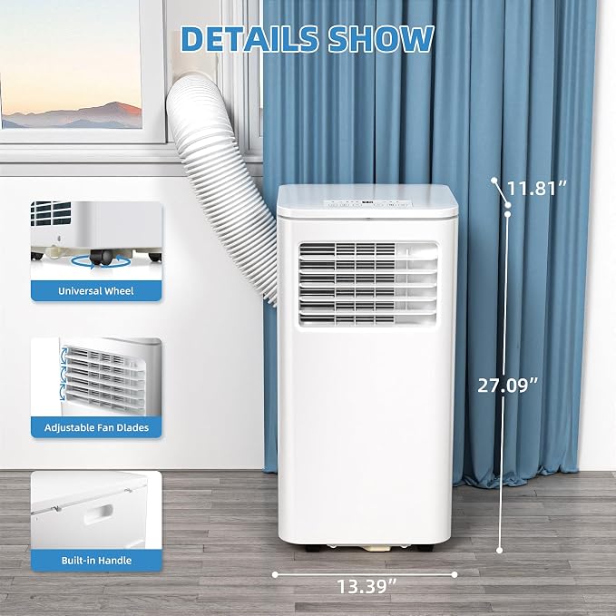 8000 BTU Portable Air Conditioners for Room up to 350 Sq. Ft,4-IN-1 Portable ac Unit with Fan Function/Dehumidifier/Remote