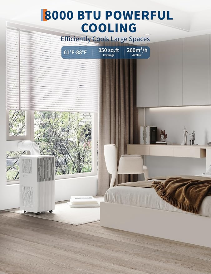 8000 BTU Portable Air Conditioners with Remote Control, 3-in-1 Free Standing Cooling AC Unit with Fan & Dehumidifier, for