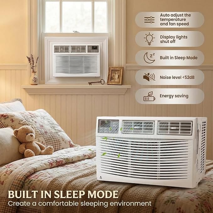 8000 BTU Smart Window Air Conditioner with WiFi & App Control, Ultra Quiet 49dB Window AC Unit Cools up to 350 Sq.ft