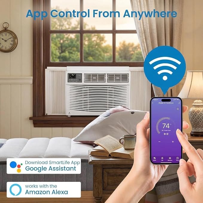 8000 BTU Smart Window Air Conditioner with WiFi & App Control, Ultra Quiet 49dB Window AC Unit Cools up to 350 Sq.ft