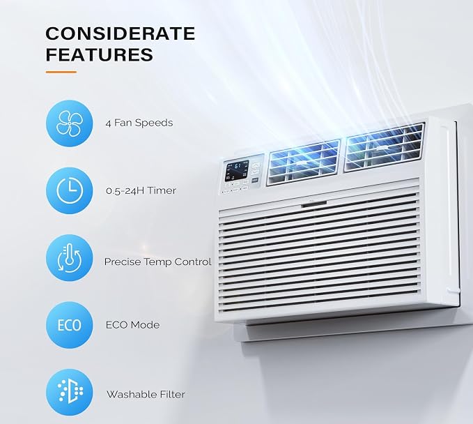 8000 BTU Through the Wall Air Conditioner with Heat, Wall AC Unit Works with Alexa/Google Assistant & Easy Install Kit &