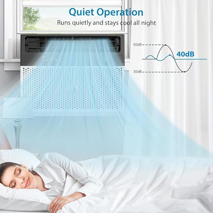 8000 BTU WiFi Window Air Conditioner, 110-115V AC Unit Cools 350 Sq. ft.,Smart Control with Remote/App, Energy-Saving Timer