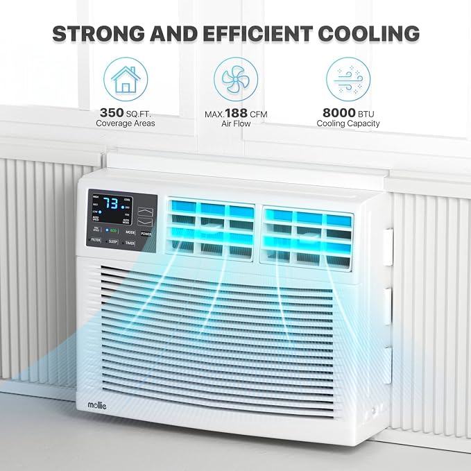 8000 BTU Window Air Conditioner, ac window unit with Remote & Washable Filter, Dehumidifier, Fan, Cools Up to 350 Square