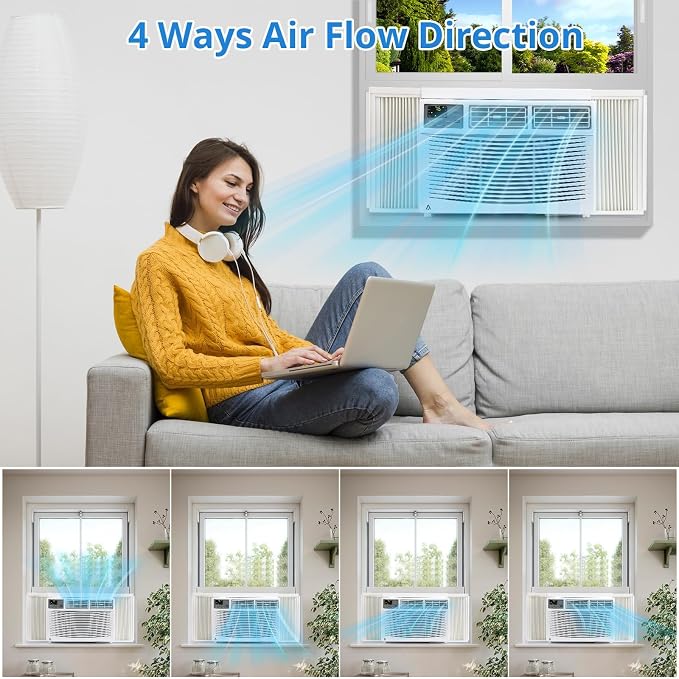 8000 BTU Window Air Conditioner, Quiet Energy Efficient AC Unit with Mechanical Controls, 7-Speed Cooling, Reusable Filter