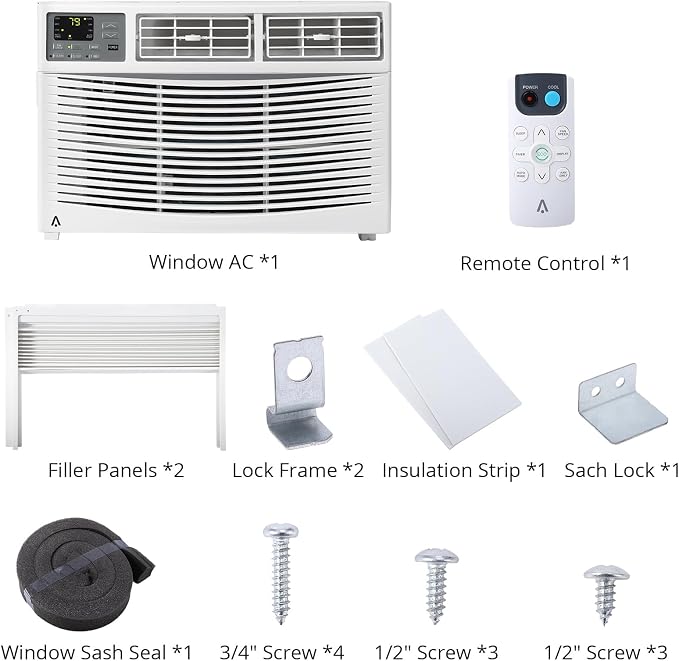 8000 BTU Window Air Conditioner, Quiet Energy Efficient AC Unit with Mechanical Controls, 7-Speed Cooling, Reusable Filter