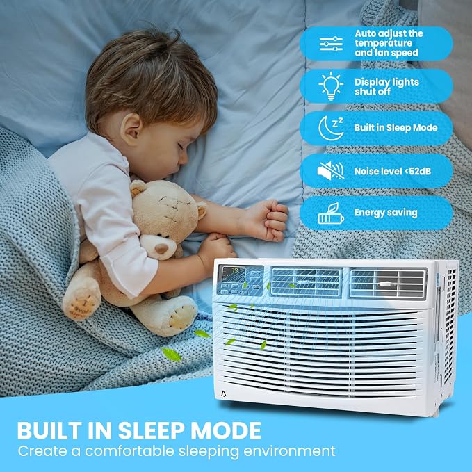 8000 BTU Window Air Conditioner, Turbo Fast Cooling, WiFi-Enabled Smart Control, Quiet Room AC Unit for Spaces Up to 350 Sq.